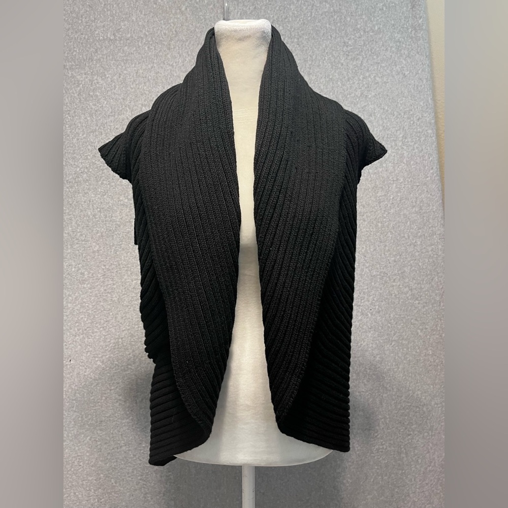 Black Cotton Blend Ribbed Open-Front Sweater Cardigan Shrug M